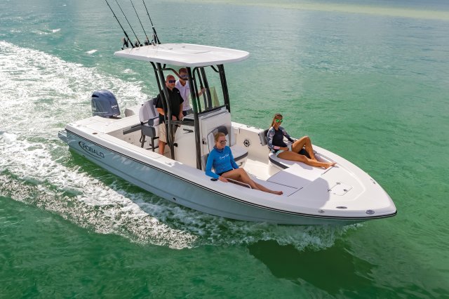 2026 R226 Cayman Running in Ocean Front Starboard View